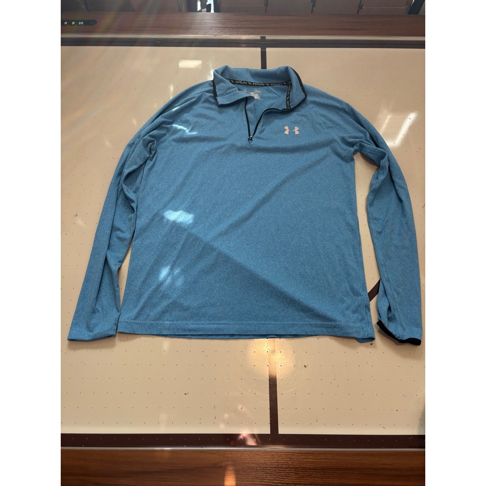 147 Under Armour Mens MD Blue HeatGear QuarterZip LngSleeve Running Shirt Fitted